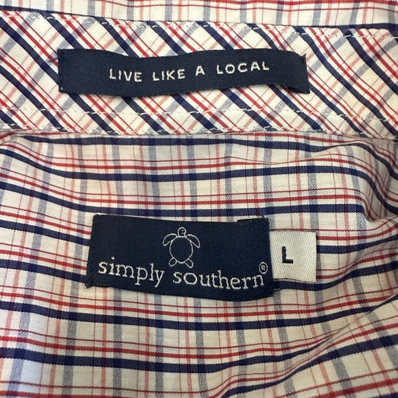 Simply Southern Men's Long Sleeve Plaid Button Down Shirt Size Large Turtle Logo - Picture 7 of 8